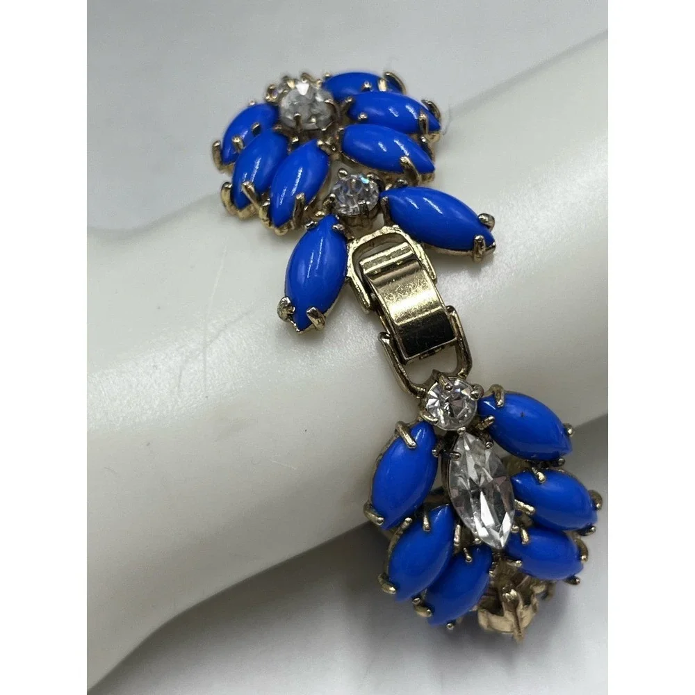 J. Crew Womens Pantone Blue‎ Jeweled Embellished Rhinestone Statement Bracelet